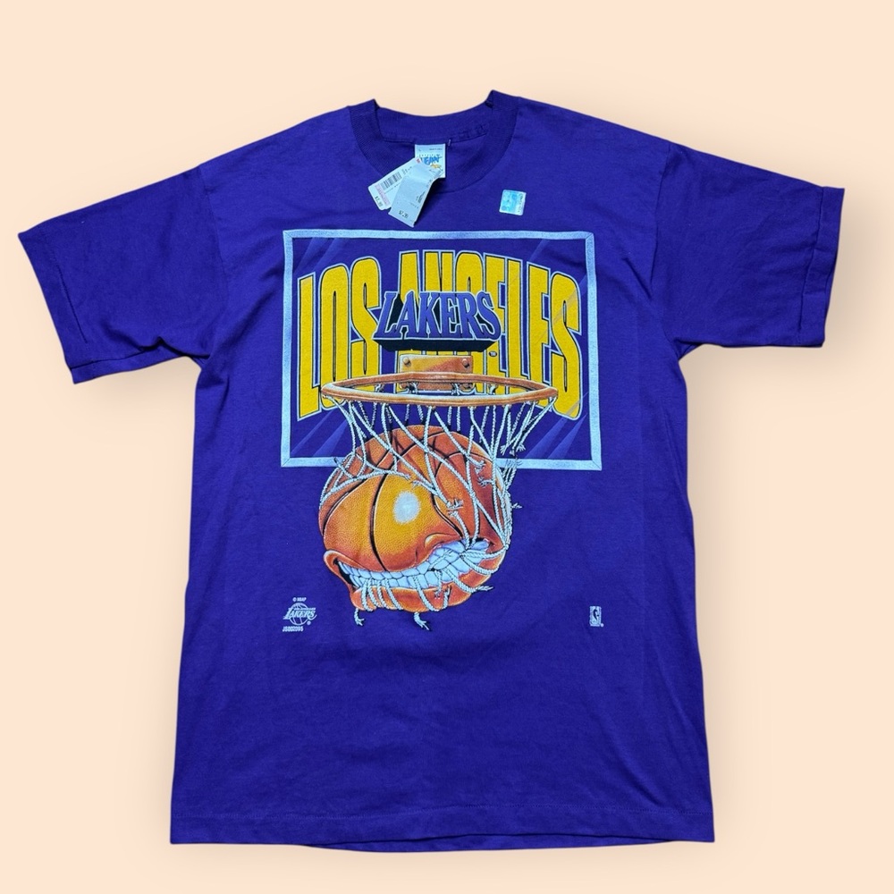 Vintage Los Angeles Lakers 1990s Deadstock T Shirt Large Purple Official Fan Vtg